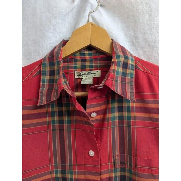 Eddie Bauer Christmas Plaid button up, red green yellow festive women's XS C11 - Picture 4 of 11